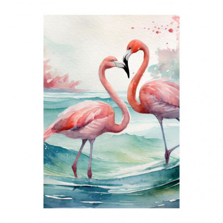 Wandbild 'Flamingos im Ozean – Aquarell in sanften Tönen'