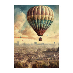 Wandbild 'Vintage Heißluftballon über Paris'