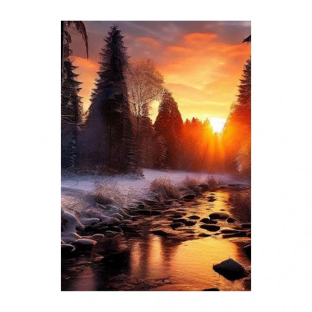 Wandbild 'Winter Wald im Sonnenuntergang'