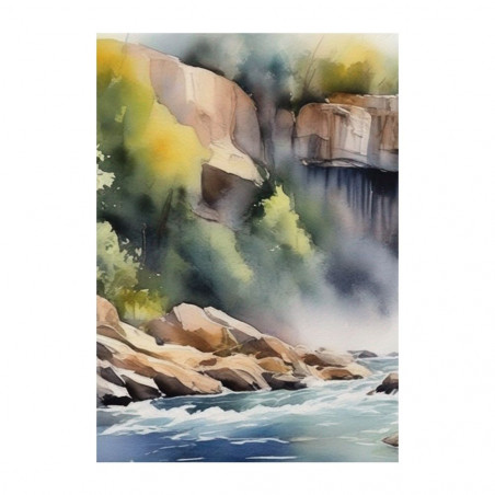 Wandbild 'Aquarell Wasserfall im Wald'