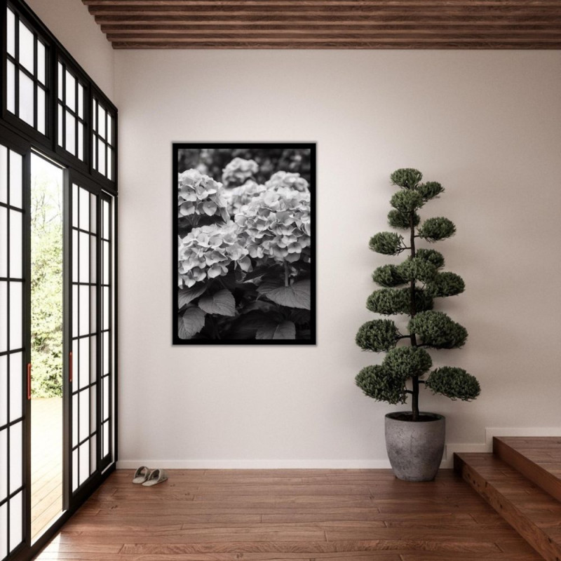 Wandbild 'Schwarz Weiß Aufnahme Hortensie'