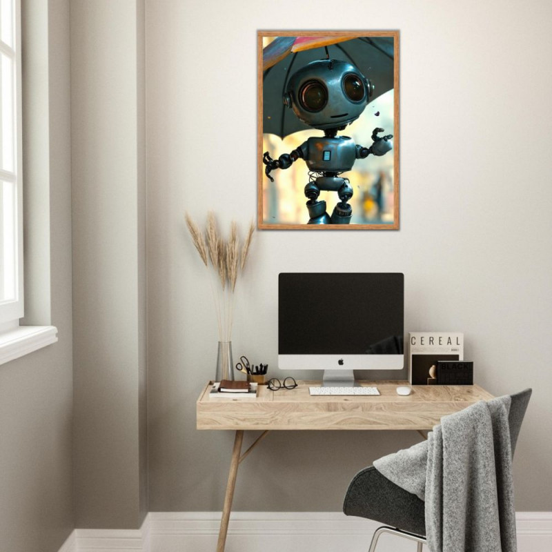 Wandbild 'Springender Roboter im Regen'