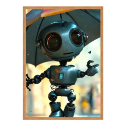 Wandbild 'Springender Roboter im Regen'