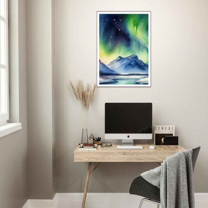 Wandbild 'Eine Landschaft mit Polarlicht   Aquarell'
