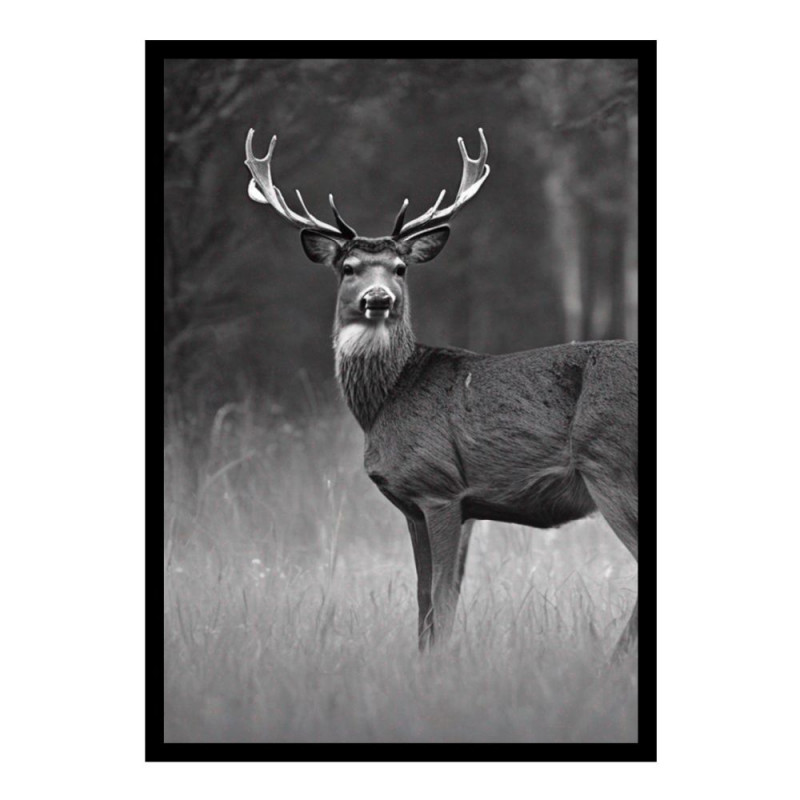 Wandbild 'Der Hirsch im Wald in Schwarz Weiß'