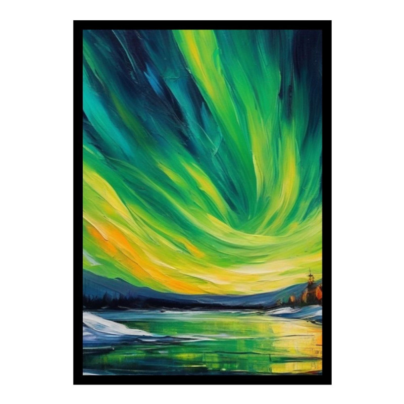 Wandbild 'Polarlicht im Wald und Schnee   gemaltes Bild'