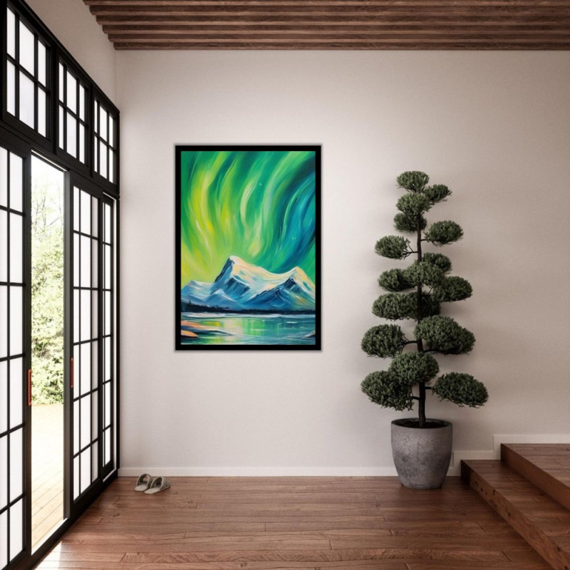 Wandbild 'Polarlicht über den Bergen   Acryl'