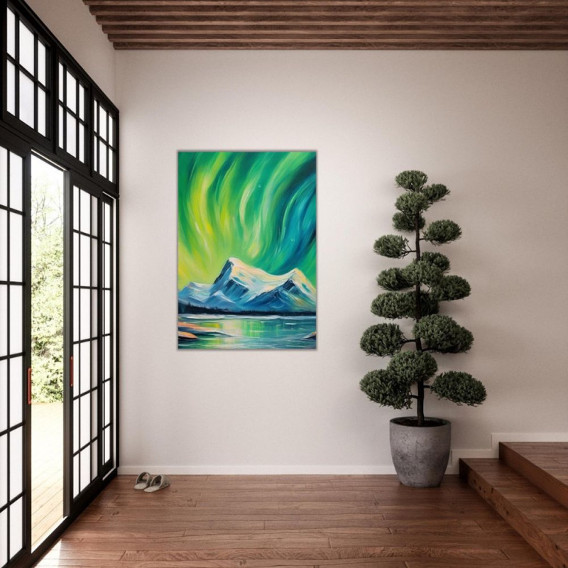 Wandbild 'Polarlicht über den Bergen   Acryl'