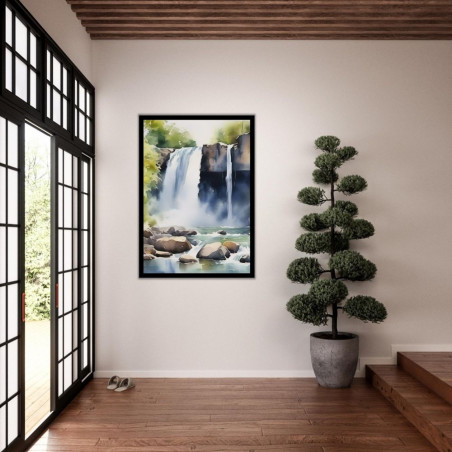 Wandbild 'Gemalter Wasserfall mit Fluss   Aquarell'