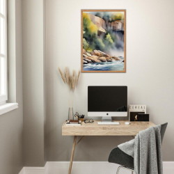Wandbild 'Aquarell Wasserfall im Wald'