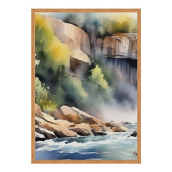 Wandbild 'Aquarell Wasserfall im Wald'