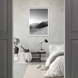 Wandbild 'Schwarz Weißer Sonnenaufgang in den Bergen'