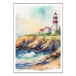 Wandbild 'Strand mit Leuchtturm   gemaltes Bild'