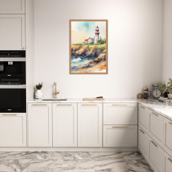 Wandbild 'Strand mit Leuchtturm   gemaltes Bild'