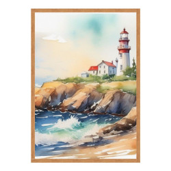 Wandbild 'Strand mit Leuchtturm   gemaltes Bild'