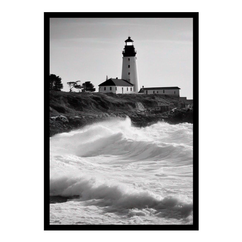 Wandbild 'Leuchtturm am Meer   Schwarz Weiß'