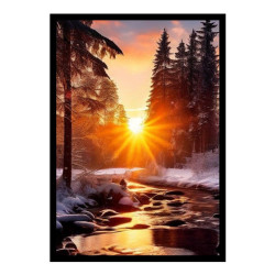 Wandbild 'Winter Wald im Sonnenuntergang'