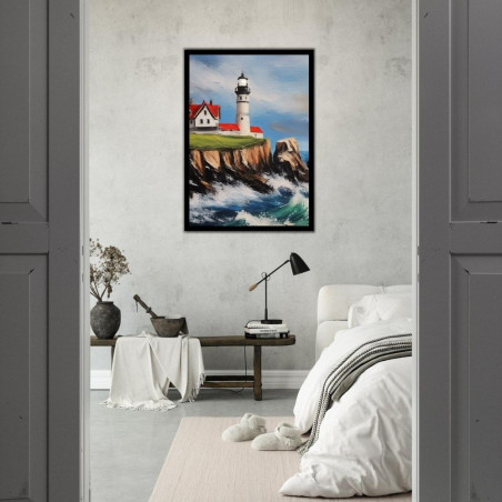 Wandbild 'Leuchtturm am Meer   Acryl'