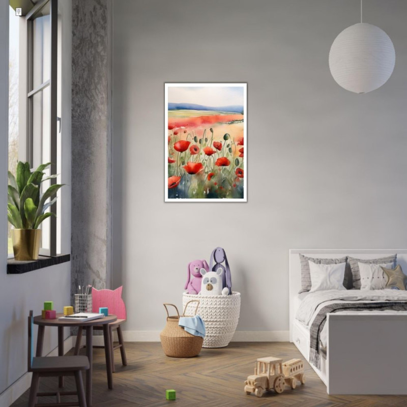 Wandbild 'Mohnfeld als gemaltes Aquarell'