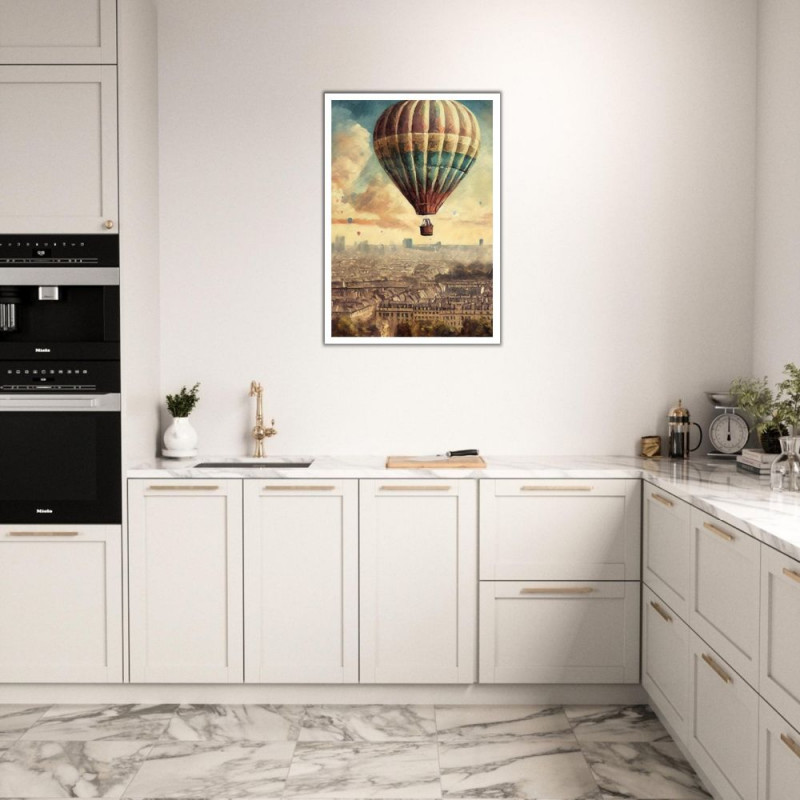Wandbild 'Vintage Heißluftballon über Paris'