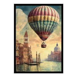 Wandbild 'Vintage Heißluftballon über Venedig'