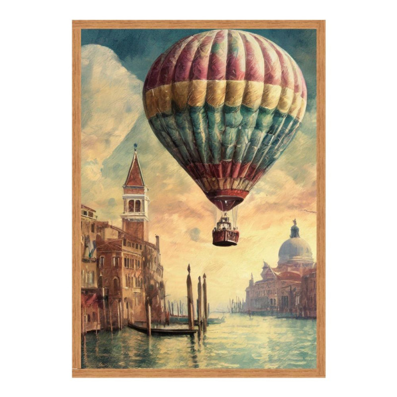 Wandbild 'Vintage Heißluftballon über Venedig'