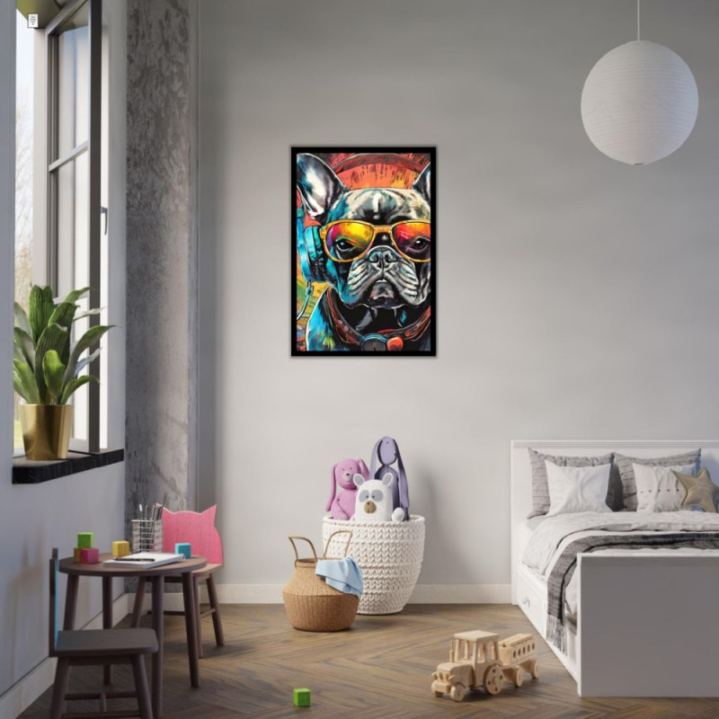 Wandbild 'Bunte Bulldogge im Graffiti Stil'