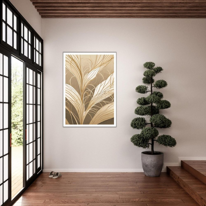 Wandbild 'Florales Linienmuster – Beige Illustrationen'