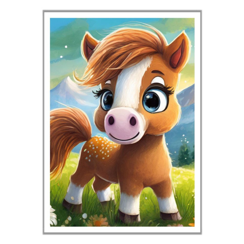 Wandbild 'Niedliches kleines Pferd – blühender Wiese'