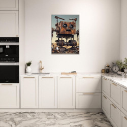 Wandbild 'Roboter räumt Apokalypse auf'