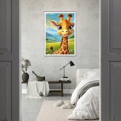 Wandbild 'Niedliche Giraffe auf der Wiese – fröhliche Farben'