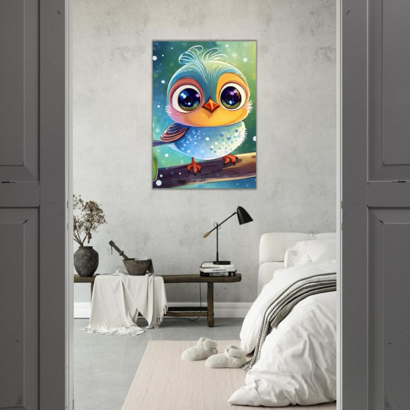 Wandbild 'Vogel auf einem Ast – fröhliches Ambiente'