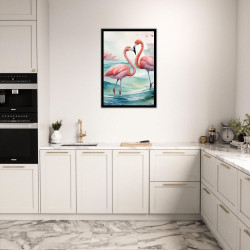 Wandbild 'Flamingos im Ozean – Aquarell in sanften Tönen'