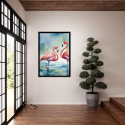 Wandbild 'Zarte Flamingos im Wasser – sanften Tönen'