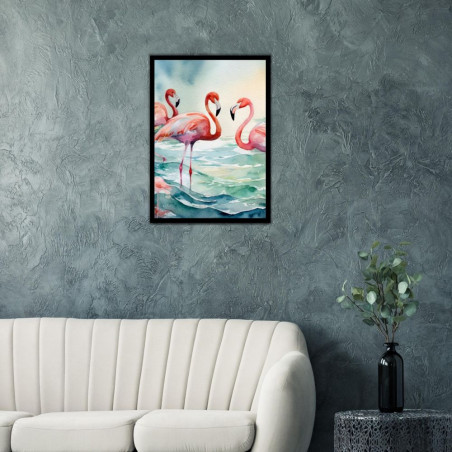 Wandbild 'Zarte Flamingos im Meer – sanften Farben'