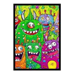 Wandbild 'Niedliche Monsterparty – Bunte Kreaturen'