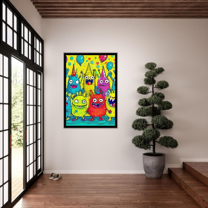 Wandbild 'Niedliche Monsterparty – bunte Kreaturen'