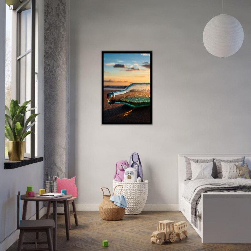 Wandbild 'Die Flaschenpost am Strand'