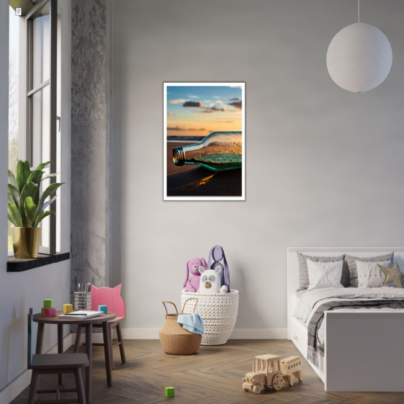 Wandbild 'Die Flaschenpost am Strand'