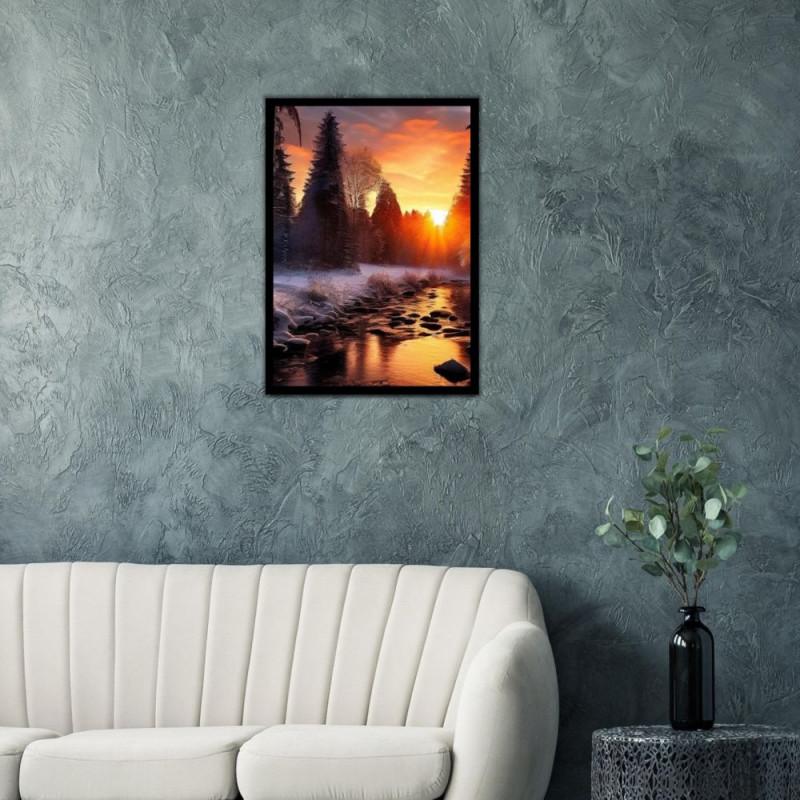 Wandbild 'Winter Wald im Sonnenuntergang'