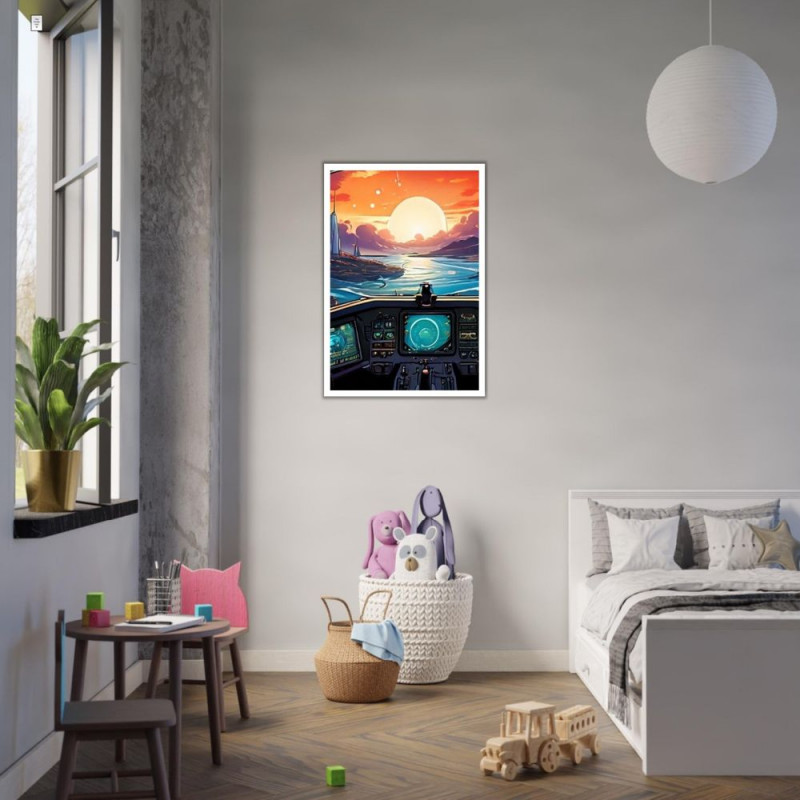 Wandbild 'Raumschiff Cockpit in einer Comic Welt'