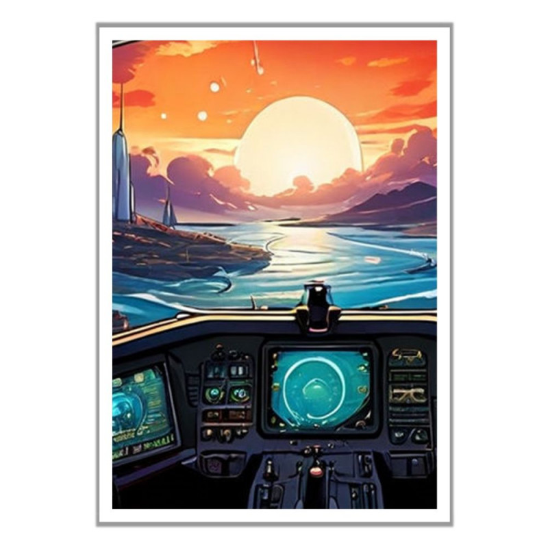 Wandbild 'Raumschiff Cockpit in einer Comic Welt'